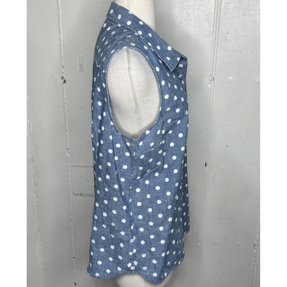 Tommy Hilfiger Top Women's L Light Wash Polka Dot Chambray Denim Womens‎ Blouse - Picture 3 of 7